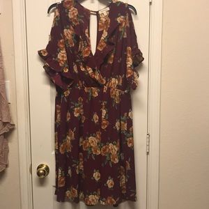 Sexy, Casual Maroon with Gold flower dress